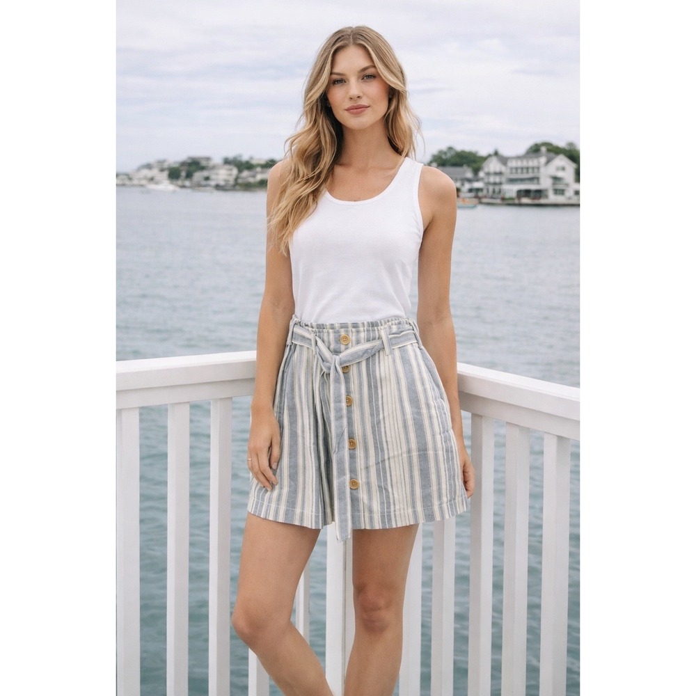 Sanctuary Womens Striped Button Front Tie Waist‎ Paperbag Waist Skirt Size M